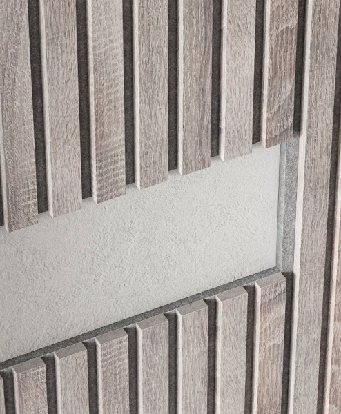 Акустическая панель, черный войлок, 2750х600х19мм, рейки МДФ дуб Дымчатый